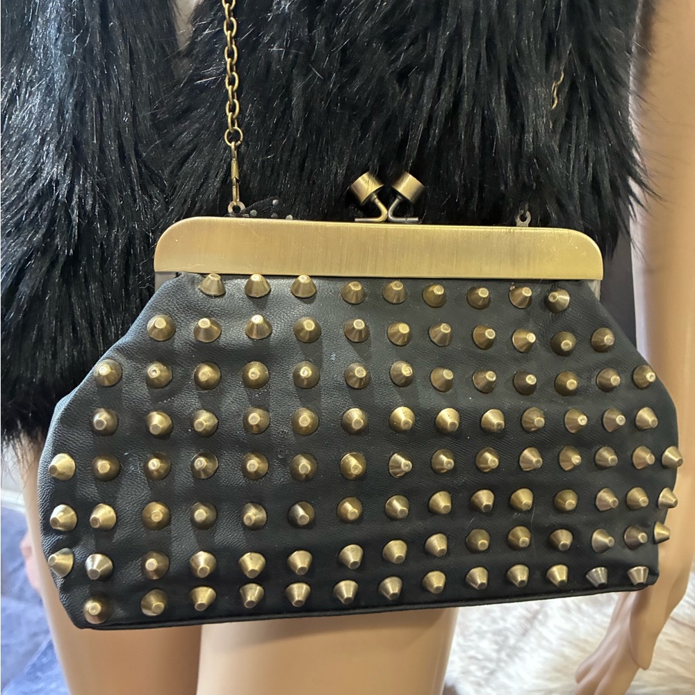 Elegant Black and Gold Studded Crossbody Bag